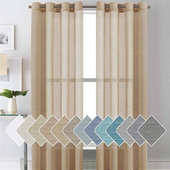 Linen Curtains 84 Inch Length 2 Panels Set - Semi Sheer Taffy Color 52”W x 84”L - Picture 1 of 7